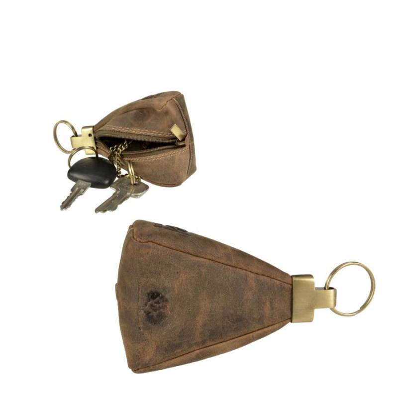 Schlüsseletui Leder 7x11cm mit 3 Schlüsselringen "Vintage" antikbraun Greenburry 1827-25 von Greenburry