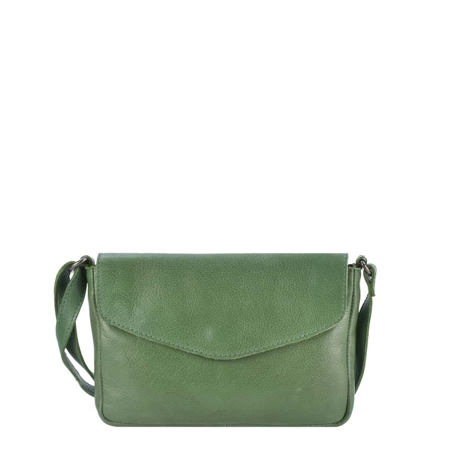 Schultertasche Leder 22x14cm FlapBag "Soft Washed" grün Greenburry von Greenburry