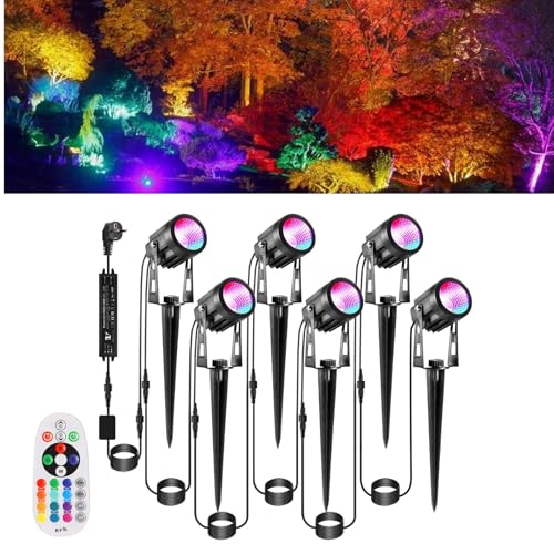 Greenclick RGB Gartenleuchte 21m 6er LED Gartenstrahler mit Strom Erdspieß 12V 3W 1800lm Farbig Gartenbeleuchtung IP65 Wasserdicht Bunt Gartenlampe mit Fernbedienung Timer für Garten Yard Rasen Zaun Greenclick RGB Gartenleuchte 21m 6er LED Gartenstrahler mit Strom Erdspieß 12V 3W 1800lm Farbig Gartenbeleuchtung IP65 Wasserdicht Bunt Gartenlampe mit Fernbedienung Timer für Garten Yard Rasen Zaun von Greenclick