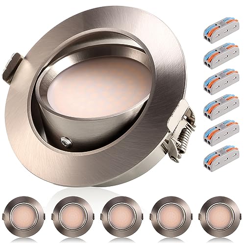 Greenclick Ultra Flach Einbaustrahler 6er Set Schwenkbar Deckenstrahler LED 230V 4W Einbauleuchten Metall 3000K 540lm CRI 90 Einbauspots IP44 Deckenspots 75-80mm Spotlight Warmweiß Deckeneinbauleuchte von Greenclick