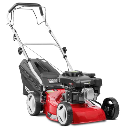 GREENCUT GLM690X - Benzin-Rasenmäher 132cc 5hp, 4T OHV, manueller Start und Schnittbreite 410 mm, verstellbare Schnitthöhe, 45L Fangsack von Greencut