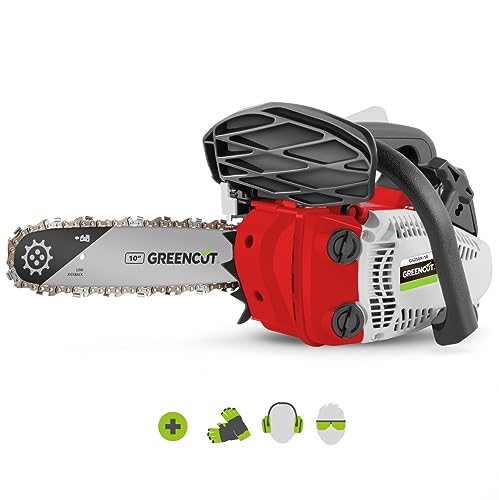 GREENCUT GS250X-10 - Benzin Kettensäge 25,4cc 1,4hp, mit 10'' Blatt, Easy-Start Starter, Anti-Vibrationssystem, inklusive Blattschutz und Kit von Greencut