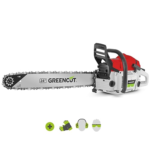 GREENCUT GS750X - Benzin-Kettensäge mit 2-Takt 75cc 4,8 PS Motor mit 24'' Blatt, Easy-Start-Starter, Anti-Vibrationssystem, TRU-SHARP Technologie von Greencut