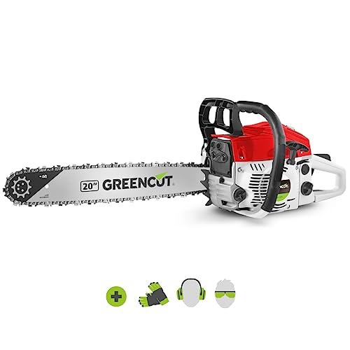 GREENCUT GS620X - Benzin-Kettensäge mit 2-Takt-Motor 62cc 3,8 PS mit 20'' Blatt, Easy-Start, Anti-Vibrationssystem, TRU-SHARP Technologie von Greencut