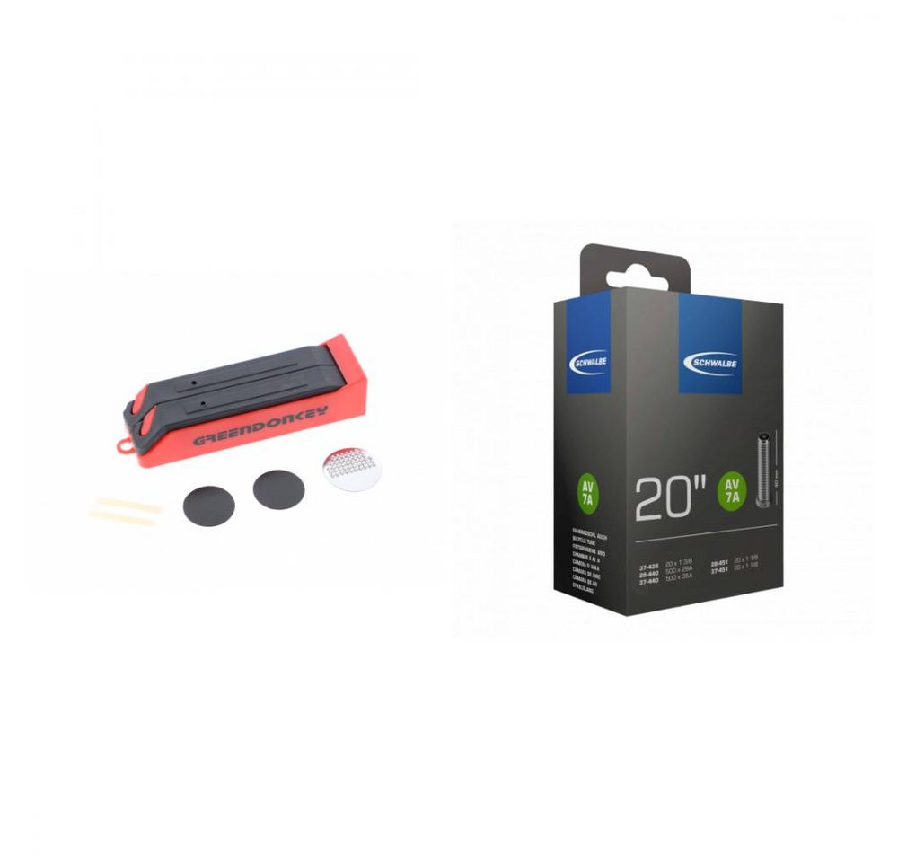 Greendonkey Fahrradreifenheber Greendonkey 1x Reifenheber Flickzeug Set + 1x Schlauch Schwalbe AV7A 2 von Greendonkey