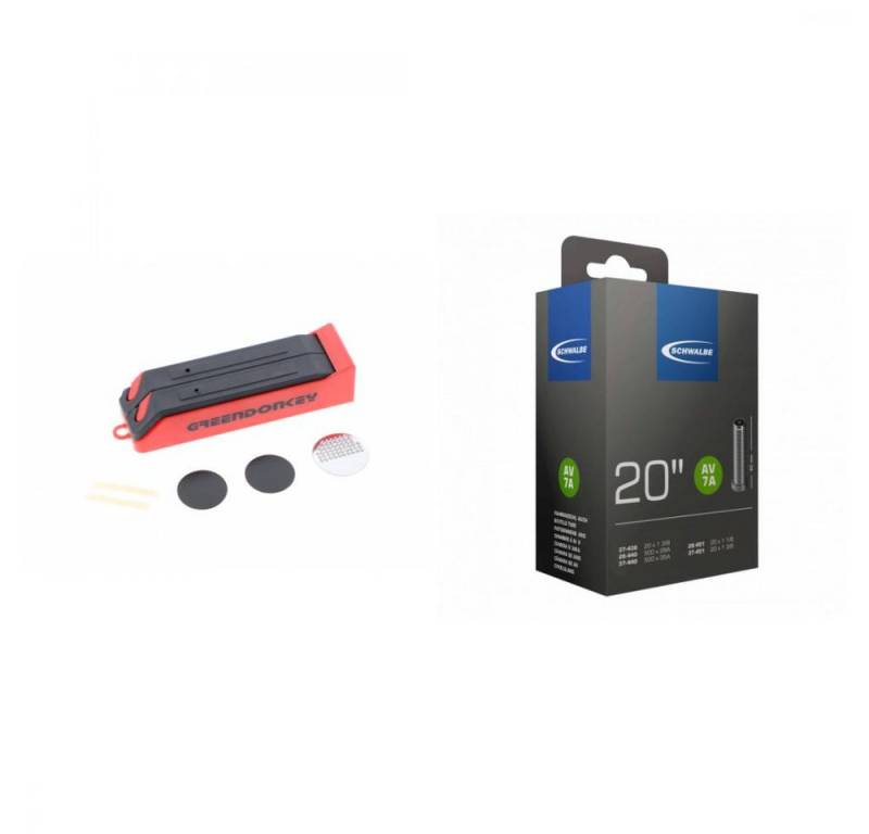 Greendonkey Fahrradreifenheber Greendonkey 1x Reifenheber Flickzeug Set + 1x Schlauch Schwalbe AV7A 2 Greendonkey Fahrradreifenheber Greendonkey 1x Reifenheber Flickzeug Set + 1x Schlauch Schwalbe AV7A 2 von Greendonkey