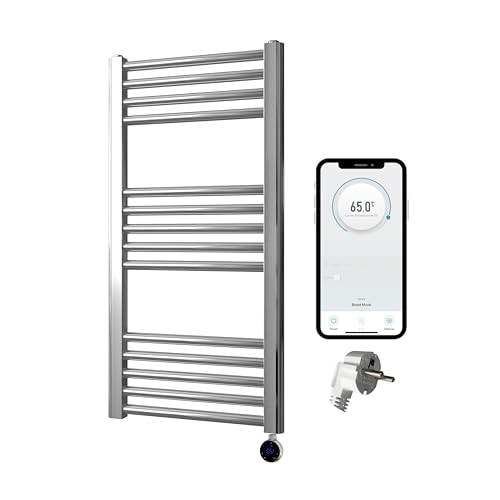 Greened House Elektrischer Handtuchwärmer WiFi Smart Flat Timer programmierbar 7 Tage App-Kompatibilität (EU) (Chrom, 400 mm B x 800 mm H) von Greened House
