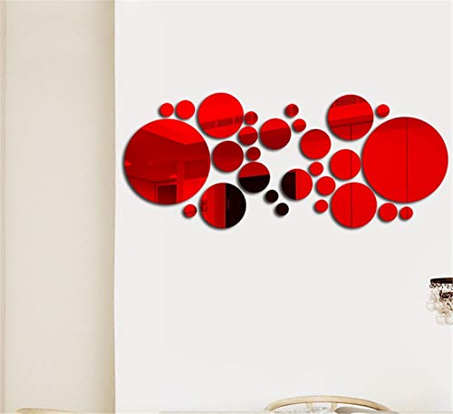 Greenf 1 Set Runden 3D klebespiegel DIY Acryl Spiegel Wand selbstklebend Aufkleber Wandtattoos Abnehmbare Wandaufkleber Spiegelfliesen (Rot) von Greenf