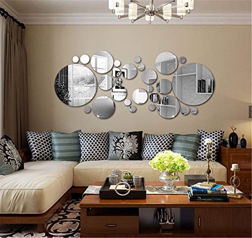 Greenf 1 Set Runden 3D klebespiegel DIY Acryl Spiegel Wand selbstklebend Aufkleber Wandtattoos Abnehmbare Wandaufkleber Spiegelfliesen (Silber) von Greenf