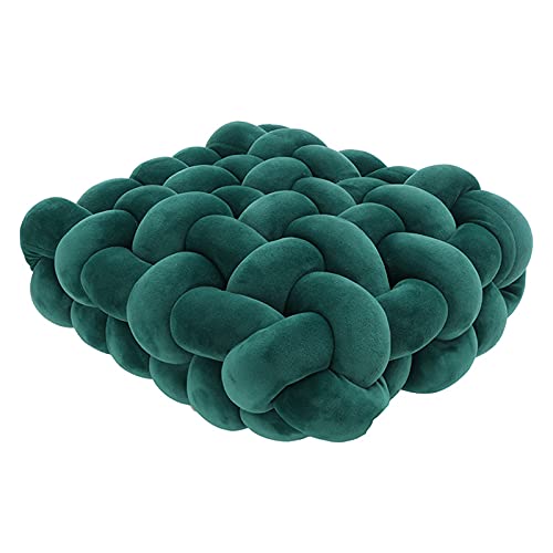 Greenf Knot Kopfkissen, Plüsch Geknotetes Kissen Sofakissen Quadrat Handgemacht Zierkissen Knoten für Schlafzimmer Sofa Wohnzimmer Dekoration (Dunkelgrün) von Greenf