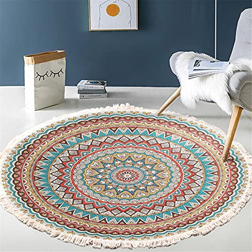 Greenf Runder Teppich, Mandala Boho Runde Teppich mit Quasten Handwebteppich Baumwolle Waschbar Boho-Stil Teppiche (Stil 5,200 x 200cm) von Greenf