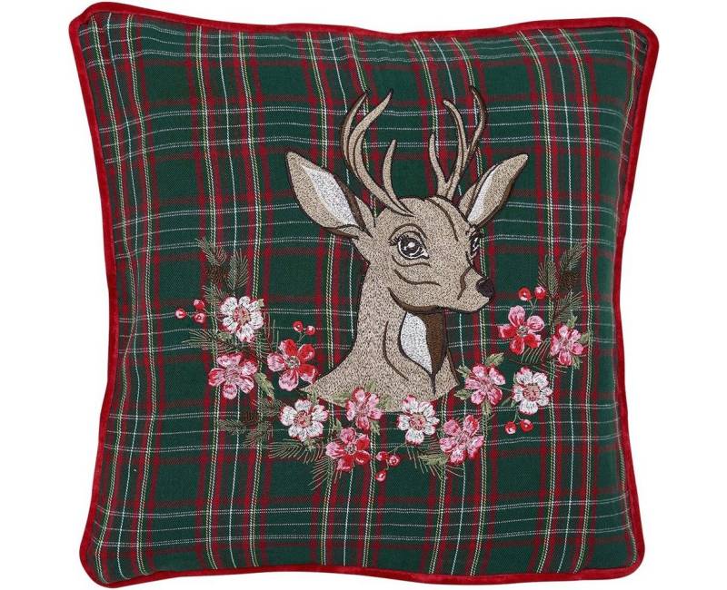 Greengate Kissenhülle Dagmar Kissenhülle deer green mit Stick 40 x 40 cm von Greengate