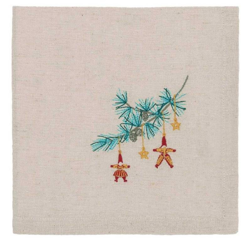 Greengate Papierserviette Greengate Stoffserviette JUANA Sand mit Tannenzweig Gestickt von Greengate