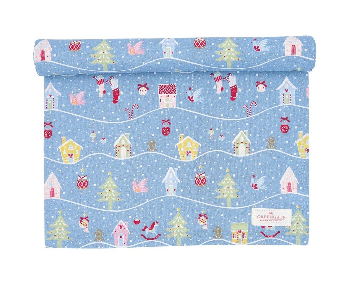 Greengate Tischdecke Laura Christmas Tischläufer dusty blue 45 x 140 cm von Greengate