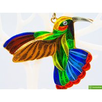 Bunter Kolibri, Quilling Ornaments Collection, Home Dekorationen Urlaub Dekor, Handgemachte Verzierung Für Tierliebhaber, Ornament von Greenhandshake