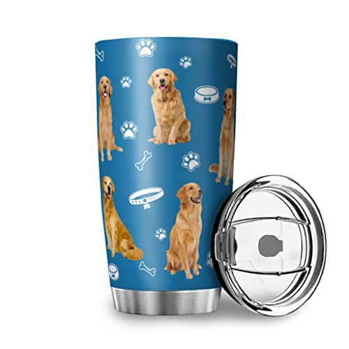 Golden Retriever Tumbler Edelstahl Reisebecher vakuumisoliert mit Deckel Thermobecher Golden Retriever 590 ml von Greenieey