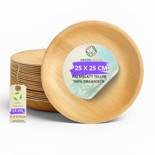 Greenkaufen 25 cm 25 Stück Premium Bio groß runde Palmblatt Teller - Kompostierbar Einweggeschirr - Umweltfreundliches Palmblatt Geschirr - ähnl. pappteller und Bambus Teller Einweg Greenkaufen 25 cm 25 Stück Premium Bio groß runde Palmblatt Teller - Kompostierbar Einweggeschirr - Umweltfreundliches Palmblatt Geschirr - ähnl. pappteller und Bambus Teller Einweg von Greenkaufen