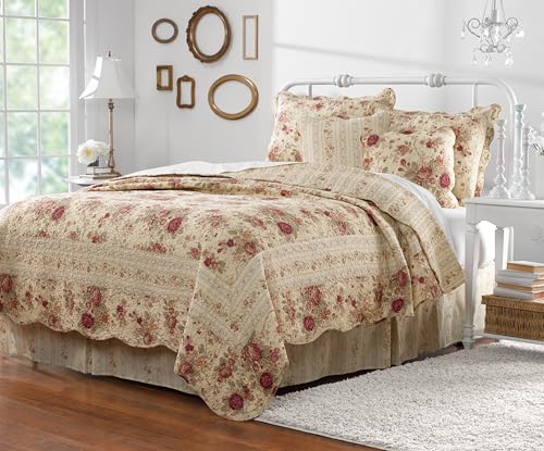 Greenland Home Antik Rose Bonus Quilt Set, Baumwolle, rot, King Size von Greenland Home Fashions