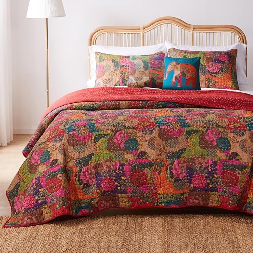Greenland Home Jewel Kantha gestepptes Wende-Bettwäsche-Set, 100% Baumwolle, Doppelbett (4-teilig), Rot Greenland Home Jewel Kantha gestepptes Wende-Bettwäsche-Set, 100% Baumwolle, Doppelbett (4-teilig), Rot von Greenland Home Fashions