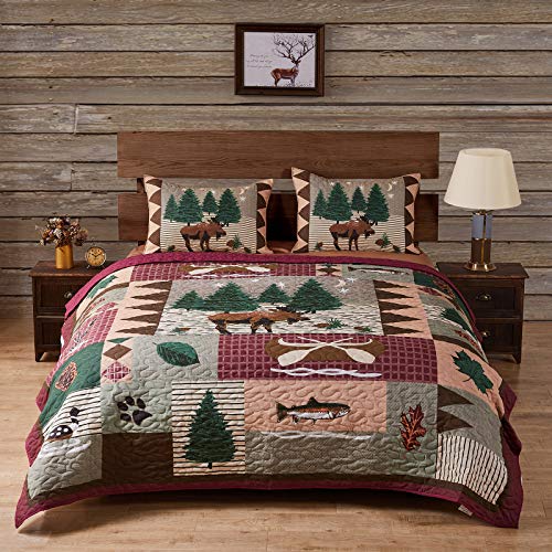 Greenland Home Moose Lodge Quilt Set, Queen, Natural von Greenland Home Fashions