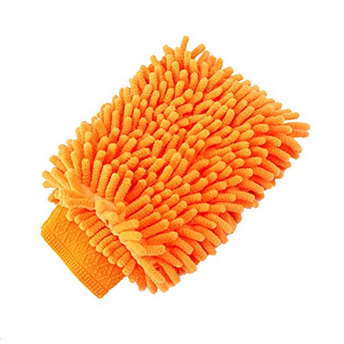 Auto-Waschhandschuh, Mikrofaser, Chenille, verkratzt Lack nicht, fusselfrei, ultra weich, kann feucht oder trocken verwendet werden, 1 Stück, Orange, 22x15cm von Greenlans