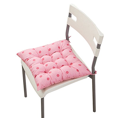 Stuhlkissen, einfarbig, gesteppt, weich, zum Festbinden, für zu Hause/Büro, Polyester, pink mit punkten, #2-Pink Polka Dot von Greenlans