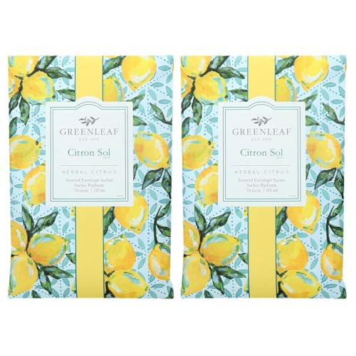 Greenleaf 2 Stück CITRON SOL - Fresh & Clean großer Duftsäckchen - Duftnoten von Mandarine, Zitronen-Limette, Basilikum - Schubladenduft Kleiderschrank Lufterfrischer für Wohnzimmer, Schlafzimmer oder von Greenleaf