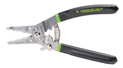 Greenlee 1955-SS Abisolierzange mit gebogenem Vinyl-Griff, Edelstahl, für Volldraht (10-18 AWG) von Greenlee