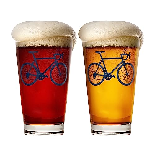 Greenline Goods Fahrradbiergläser (2er-Set) | 16 oz Trinkgeschirr mit farbenfrohen Radfahrer-Designs - Einzigartige Geschenke für Radfahrer und Radfahrer [Navy] von Greenline Goods
