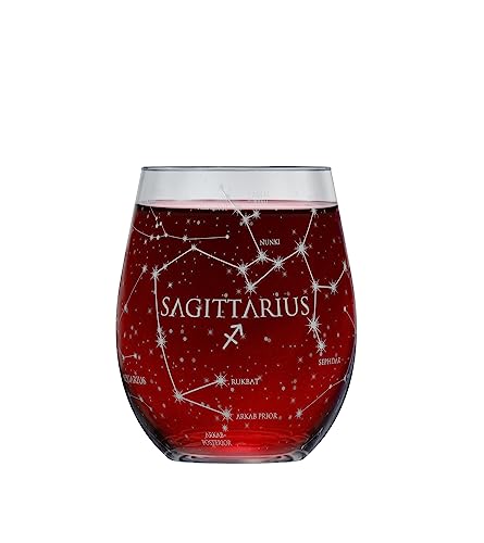 Greenline Goods Schütze Stemless Weinglas | Sternzeichen (Einzelglas) | Handgeätzte 15 Unzen Zodiac Glassware von Greenline Goods