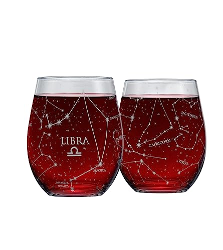 Greenline Goods Waage Stemless Weingläser | Tierkreis Waage Set | Handgeätzte 15 Unzen (2er-Set) - Astrologie Zeichen Glaswaren von Greenline Goods