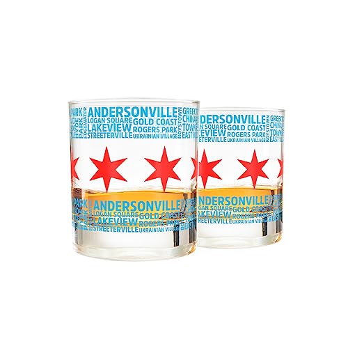 Greenline Goods Whiskygläser – 284 ml Trinkgläser-Set für Chicago-Liebhaber, Chicago-Flagge und Nachbarschaften | altmodische Rocks-Glas – 2 Stück von Greenline Goods