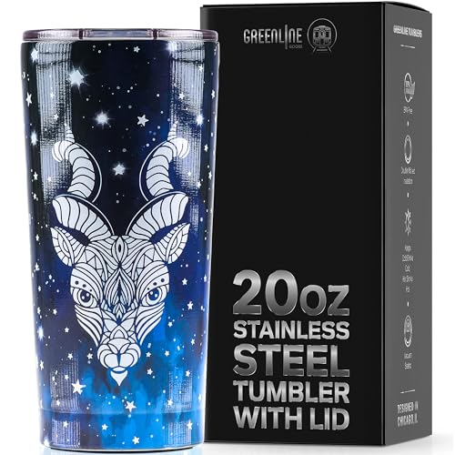 Greenline Goods Zodiac Isolierter Becher – Steinbock 590 ml Metall-Trinkbecher mit Schiebedeckel – rutschfester Silikonboden – Astrologie-Edelstahl-Wasserflasche Kaffee Reisebecher Greenline Goods Zodiac Isolierter Becher – Steinbock 590 ml Metall-Trinkbecher mit Schiebedeckel – rutschfester Silikonboden – Astrologie-Edelstahl-Wasserflasche Kaffee Reisebecher von Greenline Goods