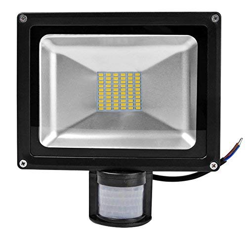 Greenmigo 50W LED SMD Strahler Fluter Außen Flutlicht Strahler mit PIR Bewegungsmelder Fluter Wasserdicht IP65 Aluminiumkörper Schwarz Warmweiß AC 85 ~ 265V von Greenmigo