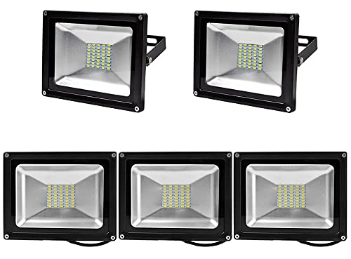 Greenmigo 5x 30W LED Fluter Strahler Gartenlampe Warmweiß Licht mit Schwarz Aluminium Gehäuse Wasserdicht IP65 85-265V von Greenmigo