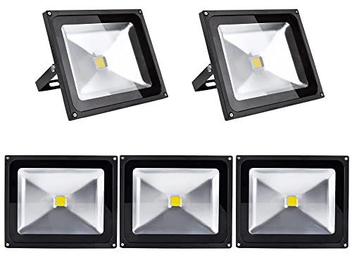 Greenmigo 5x 50W LED Fluter Strahler Gartenlampe Kaltweiß Licht mit Silbergrau Aluminium Gehäuse Wasserdicht IP65 85-265V von Greenmigo
