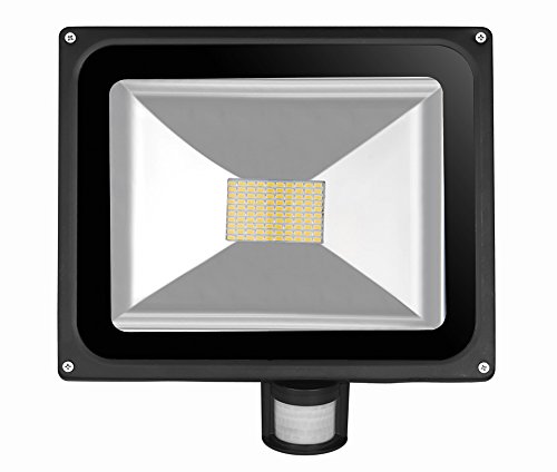 Greenmigo 80W LED SMD Strahler Fluter Außen Flutlicht Strahler mit PIR Bewegungsmelder Fluter Wasserdicht IP65 Aluminiumkörper Schwarz Warmweiß AC 85~265V von Greenmigo