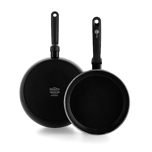 GreenPan Torino Gesunde Antihaft-Keramik Bratpfanne 2er Set, 24 cm & 28 cm, PFAS frei, Induktion, Backofenfest bis 160°C, Spülmaschinenfest, Schwarz von GreenPan