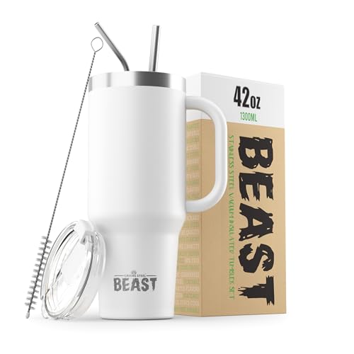 Beast Thermobecher, Edelstahl, vakuumisoliert, doppelwandig, Reiseflasche, 1,2 l, Arktis-Weiß Beast Thermobecher, Edelstahl, vakuumisoliert, doppelwandig, Reiseflasche, 1,2 l, Arktis-Weiß von Greens Steel