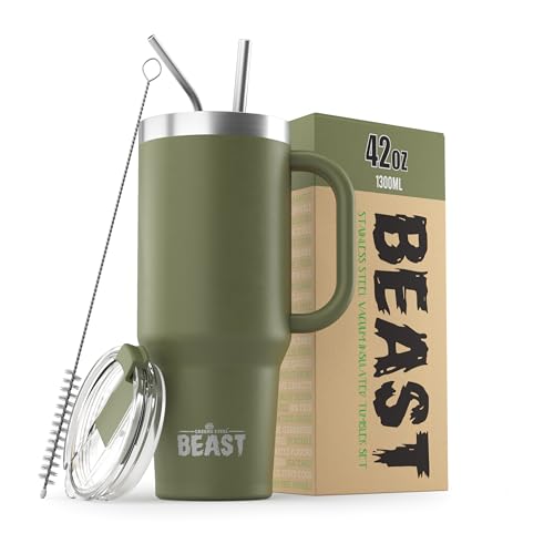 Beast Thermobecher, Edelstahl, vakuumisoliert, doppelwandig, Reiseflasche, 1,2 l, Armeegrün Beast Thermobecher, Edelstahl, vakuumisoliert, doppelwandig, Reiseflasche, 1,2 l, Armeegrün von Greens Steel