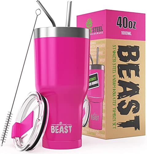 Beast Thermobecher 1050 ml - Cup Cake Pink I Mehrweg Thermo Kaffeebecher To Go mit 2 Strohhalmen & Reinigungsbürste I Doppelwandiger Trinkbecher aus Edelstahl I Perfekt für Kaffee oder Eiskaffee Beast Thermobecher 1050 ml - Cup Cake Pink I Mehrweg Thermo Kaffeebecher To Go mit 2 Strohhalmen & Reinigungsbürste I Doppelwandiger Trinkbecher aus Edelstahl I Perfekt für Kaffee oder Eiskaffee von Greens Steel