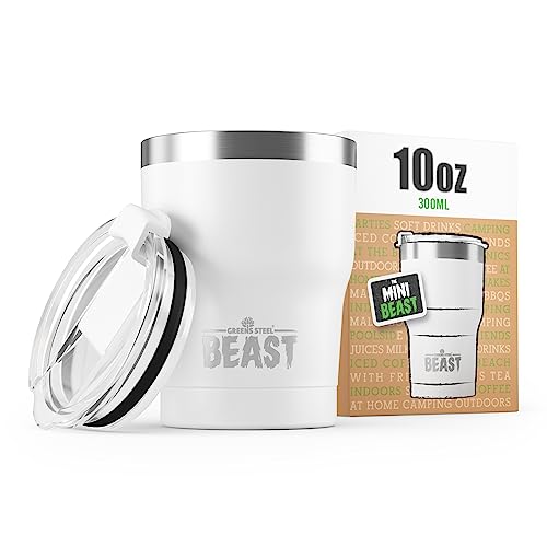Beast Thermobecher 300 ml (10 oz) - Arktisches Weiß I Mehrweg Thermo Kaffeebecher To Go I Doppelwandiger Trinkbecher aus Edelstahl I Perfekt für Kaffee oder Eiskaffee von Greens Steel