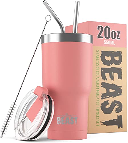 Beast Thermobecher 550 ml - Blüte I Mehrweg Thermo Kaffeebecher To Go mit 2 Strohhalmen & Reinigungsbürste I Doppelwandiger Trinkbecher aus Edelstahl I Perfekt für Kaffee oder Eiskaffee I BPA-frei von Greens Steel