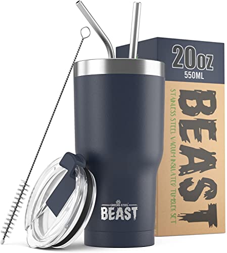 Beast Thermobecher 550 ml - Navy blau I Mehrweg Thermo Kaffeebecher To Go mit 2 Strohhalmen & Reinigungsbürste I Doppelwandiger Trinkbecher aus Edelstahl I Perfekt für Kaffee oder Eiskaffee I BPA-frei von Greens Steel