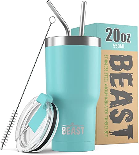 Beast Thermobecher 550 ml - Aquamarinblau I Mehrweg Thermo Kaffeebecher To Go mit 2 Strohhalmen & Reinigungsbürste I Doppelwandiger Trinkbecher aus Edelstahl I Perfekt für Kaffee oder Eiskaffee Beast Thermobecher 550 ml - Aquamarinblau I Mehrweg Thermo Kaffeebecher To Go mit 2 Strohhalmen & Reinigungsbürste I Doppelwandiger Trinkbecher aus Edelstahl I Perfekt für Kaffee oder Eiskaffee von Greens Steel