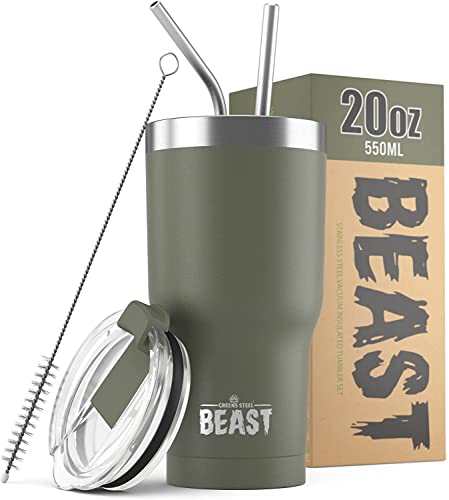 Beast Thermobecher 550 ml - Armeegrün I Mehrweg Thermo Kaffeebecher To Go mit 2 Strohhalmen & Reinigungsbürste I Doppelwandiger Trinkbecher aus Edelstahl I Perfekt für Kaffee oder Eiskaffee I BPA-frei Beast Thermobecher 550 ml - Armeegrün I Mehrweg Thermo Kaffeebecher To Go mit 2 Strohhalmen & Reinigungsbürste I Doppelwandiger Trinkbecher aus Edelstahl I Perfekt für Kaffee oder Eiskaffee I BPA-frei von Greens Steel