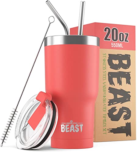 Beast Thermobecher 550 ml - Koralle I Mehrweg Thermo Kaffeebecher To Go mit 2 Strohhalmen & Reinigungsbürste I Doppelwandiger Trinkbecher aus Edelstahl I Perfekt für Kaffee oder Eiskaffee I BPA-frei Beast Thermobecher 550 ml - Koralle I Mehrweg Thermo Kaffeebecher To Go mit 2 Strohhalmen & Reinigungsbürste I Doppelwandiger Trinkbecher aus Edelstahl I Perfekt für Kaffee oder Eiskaffee I BPA-frei von Greens Steel