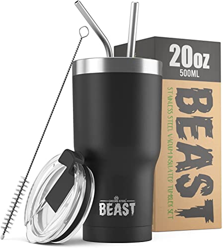 Beast Thermobecher 550 ml - Matt-schwarz I Mehrweg Thermo Kaffeebecher To Go mit 2 Strohhalmen & Reinigungsbürste I Doppelwandiger Trinkbecher aus Edelstahl I Perfekt für Kaffee oder Eiskaffee Beast Thermobecher 550 ml - Matt-schwarz I Mehrweg Thermo Kaffeebecher To Go mit 2 Strohhalmen & Reinigungsbürste I Doppelwandiger Trinkbecher aus Edelstahl I Perfekt für Kaffee oder Eiskaffee von Greens Steel