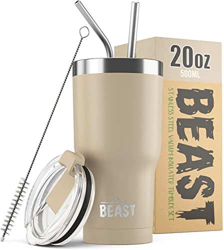 Beast Thermobecher 550 ml - Sand I Mehrweg Thermo Kaffeebecher To Go mit 2 Strohhalmen & Reinigungsbürste I Doppelwandiger Trinkbecher aus Edelstahl I Perfekt für Kaffee oder Eiskaffee I BPA-frei Beast Thermobecher 550 ml - Sand I Mehrweg Thermo Kaffeebecher To Go mit 2 Strohhalmen & Reinigungsbürste I Doppelwandiger Trinkbecher aus Edelstahl I Perfekt für Kaffee oder Eiskaffee I BPA-frei von Greens Steel