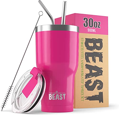 Beast Thermobecher 900 ml - Cup Cake Pink I Mehrweg Thermo Kaffeebecher To Go mit 2 Strohhalmen & Reinigungsbürste I Doppelwandiger Trinkbecher aus Edelstahl I Perfekt für Kaffee oder Eiskaffee Beast Thermobecher 900 ml - Cup Cake Pink I Mehrweg Thermo Kaffeebecher To Go mit 2 Strohhalmen & Reinigungsbürste I Doppelwandiger Trinkbecher aus Edelstahl I Perfekt für Kaffee oder Eiskaffee von Greens Steel